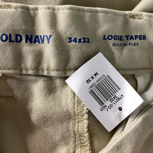 New Old Navy Loose Taper Built-In Flex Pleated Chino Pants Men's Size 34 x 32 - Picture 3 of 8